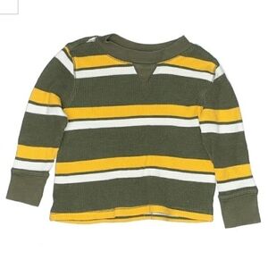 Old Navy Olive Green Yellow White Striped Thermal Long Sleeve Shirt 18-24M EUC